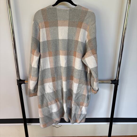 Liz Claiborne Plaid Fall Cardigan Long Soft Sweater Barncore Modest Neutral 2X - Picture 3 of 11